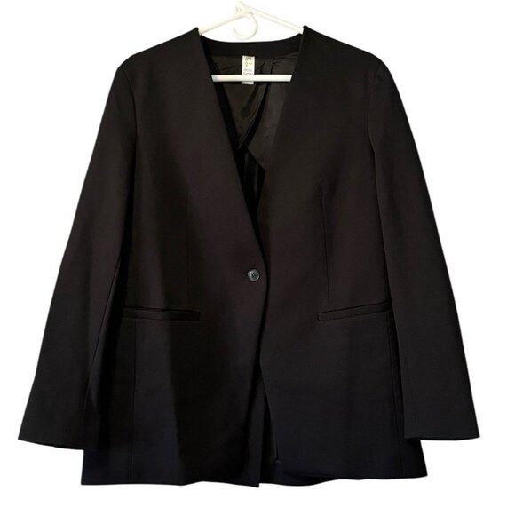 Spanx Perfect Collarless Blazer Black Ponte Knit Jacket Oversized Women’s Size M - Picture 1 of 16